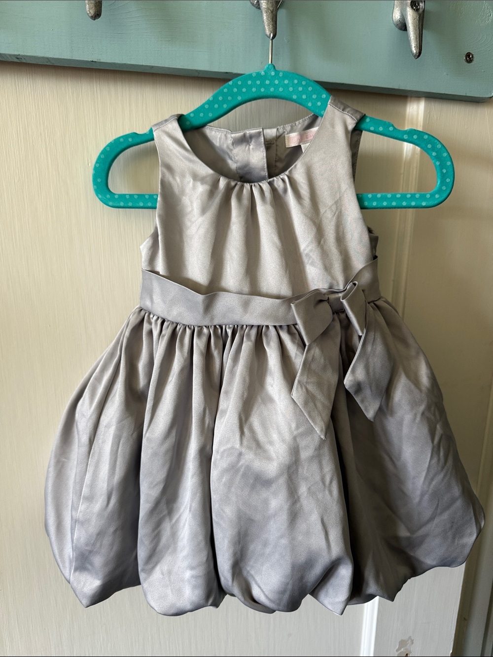 Janie and Jack Silver Satin Holiday Bubble Dress with Side Bow